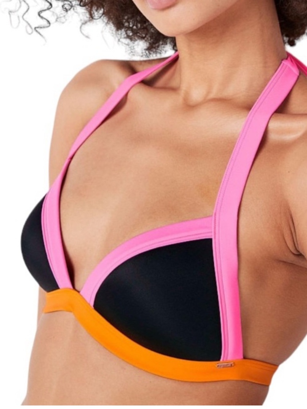 NWT Victoria's Secret PINK Triangle Bikini PushUp Radiant Rose Color Block -S-DD